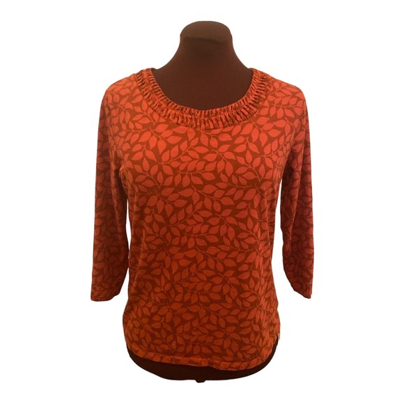Architect Petites Womens Orange Autumn Leaf Print Pleated Neckline Top Size PL - Picture 9 of 9